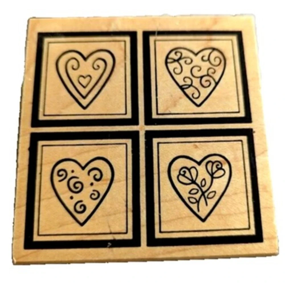 Great Impressions Heart Four Square H98 Rubber Stamp Wood #A29